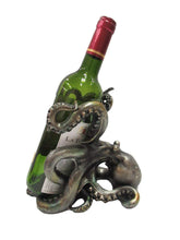 Pacific Giftware rustic silver octopus wine holder displayed on a countertop for coastal decor