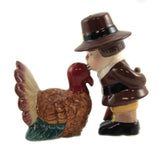 Pacific Giftware turkey-pilgrim magnetic ceramic salt pepper shakers for a festive table.