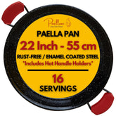 Paelluxe 22-inch paella pan over stove for even heat and large portions.