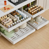 PAKETA expandable pull-out cabinet organizer with 21-inch depth and smooth glide.