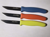 Pampered Chef 3-piece paring knife set main image shows versatile blades for precise peeling.
