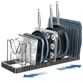 PanPanPal pots and pans organizer under cabinet with organized lids for easy access.