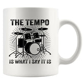 Panvola tempo mug front view with quote for drummers' daily practice