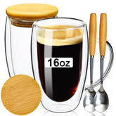 PARACITY 16oz double-wall mug with bamboo lid and spoon for spill-free serving