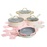 Paris Hilton Epic nonstick cookware set in cream with 12 pieces and easy food release