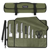 Parsuko chef knife roll bag open view with organized knife slots for quick access
