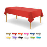 Party Dimensions red rectangle tablecloth covers the table with a vibrant party look.