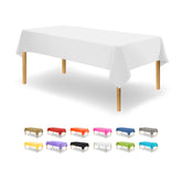 Party Dimensions white disposable tablecloth flat-lay view, ideal for mess-free quick prep.