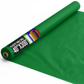 Party Solids emerald-green table cover roll unrolled on banquet table for quick protection