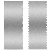 Patelai cake scraper double-sided edge for buttercream smoothing on cakes.