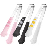 Patelai cat paw tongs 7in pink handle with non-slip grip for delicate foods.