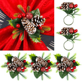 Patelai Christmas pinecone napkin ring set of 6 with berries for festive table decor