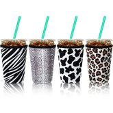Patelai leopard print sleeve protects hands and keeps drinks cool.