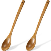 Patelai two-piece wooden mixing spoon with long handle for safe non-stick stirring