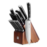 PAUDIN knife block set in an acacia block for organized kitchen storage