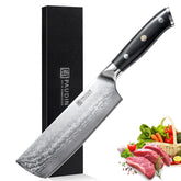 PAUDIN Nakiri knife 7inch Damascus blade close-up for precise vegetable prep