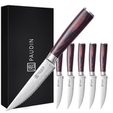 PAUDIN steak knives set with pakkawood handle for comfortable grip and balanced cutting
