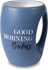 Pavilion Good Morning Badass mug navy 16oz with huggable handle for cozy mornings.