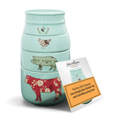 Pavilion Live Simply teal bee-chicken-pig-cow measuring cups set, space-saving stackable design