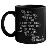 Pawfect House Dear Boss mug, front view, ideal coworker gift for daily appreciation.