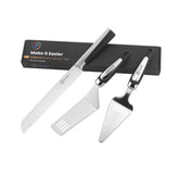 PAXNOK cake knife and pie server set with double serration for clean slices