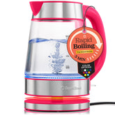 Peach Street Speed-Boil kettle front view with borosilicate glass and LED indicator.