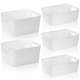 Peohud white storage bin large with handles for sturdy pantry organization.