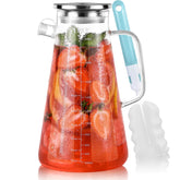 Perjoy glass pitcher with lid close-up showing leak-proof seal for fresh beverages.