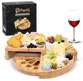 PERLLI bamboo cheese board with knife set for an expansive 18-inch presentation.