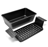 PERLLI Meat Loaf Pan with Drain Tray in use showing clean release and neat loaf.
