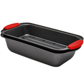 PERLLI nonstick meatloaf pan with drip tray front view highlights compact design for easy setup.