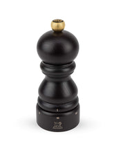 Peugeot Paris u'Select pepper mill in chocolate finish, side view, six precise grind settings.