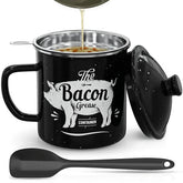 PGYARD bacon grease container with 46 oz capacity for easy filtration and storage.