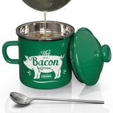 PGYARD mini bacon grease container with enamel green finish stores grease safely for later use.
