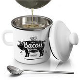 PGYARD mini bacon grease container with strainer for easy filtration during frying.