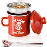 PGYARD mini bacon grease saver with strainer in red enamel stores clean grease for reuse