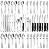 PHILIPALA 48-piece silverware set on dining table, ideal for daily family meals.