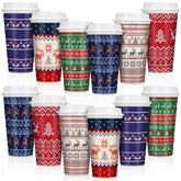 Pickmesh 12-pack Christmas coffee cups with lids for 16 oz beverages.