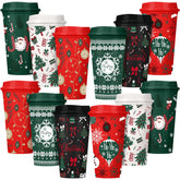 Pickmesh Christmas coffee cups 12-pack with lids for festive gatherings and easy sharing.