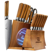 Piklohas 15-piece knife set with magnetic holder on acacia block for organized prep