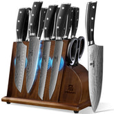 Piklohas knife set block with damascus pattern showcasing organized storage and premium design