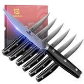 Piklohas 6-piece steak knife set with Damascus blade for clean, precise cuts.