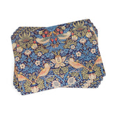Pimpernel Morris and Co Strawberry Thief blue placemats, front view, stylish protection for meals.