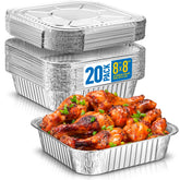 Plastible 8x8 pans with lids for easy meal prep and storage.