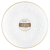 PlasticPRO clear hammered charger with gold rim, ideal for elegant wedding table settings.