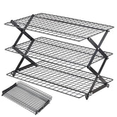Pleafind 3-tier collapsible cooling rack folded for compact storage, saving kitchen space.