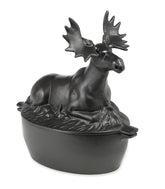 Plow & Hearth Moose Wood Stove Steamer front view shows durable cast iron and rustic charm.
