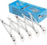Pobowlgarls five-wheel pizza cutter close-up showing durable stainless steel blade for clean slices.
