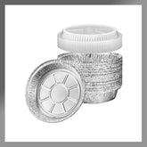 Pokanic 6-inch round foil pan with clear dome lid for easy viewing and moisture retention.