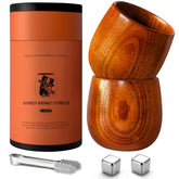 PokShow wooden bourbon glasses set-2, durable handcrafted tumblers highlighting rich notes.